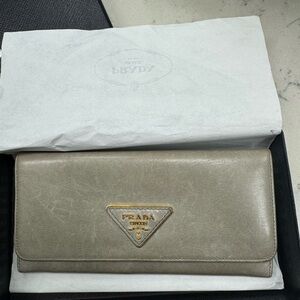 SOLD!! Prada grey saffiano continental wallet